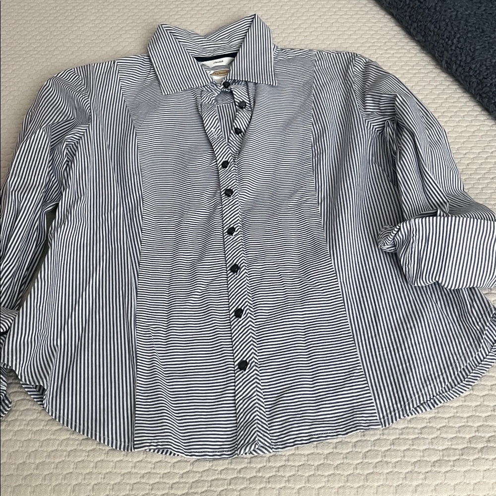 Talbots Black and White Striped Button Down Shirt